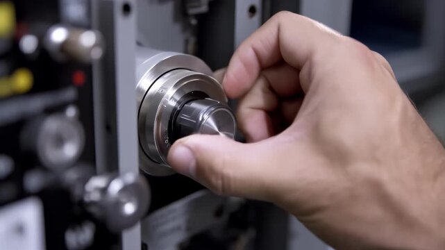 Medium shot showing a technician replacing the cylinder inside a safe focusing on precision and security details.