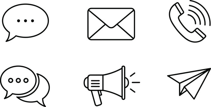 Communication icons for messaging email phone announcement and paper airplane
