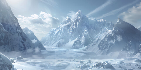Sunlit Snowy Mountain Landscape