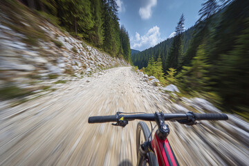 Tourist rides along gravel road in mountain area while enjoying a biking adventure Generative AI
