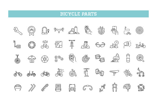 Bikes and Bicycles Icon collection. Cycling equipment icons set