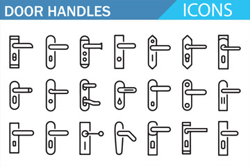 Interior door hardware linear icon set with handles and fittings