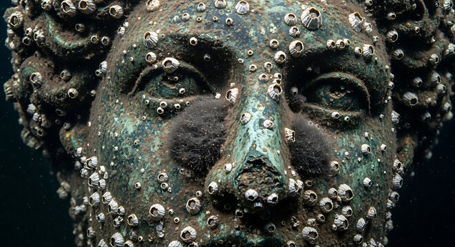 Ancient stone sculpture close-up with detailed texture and historical context