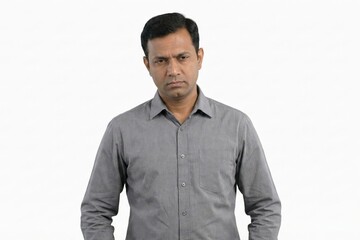 Fototapeta premium Indian Middle Aged Man With Serious Thinking Expression on White Background