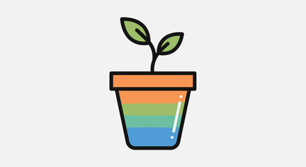 Obraz premium Simple colorful potted plant icon representing growth, nature, and environmental care. A cheerful
