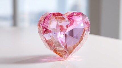 Fototapeta premium Pink heart gemstone on white surface