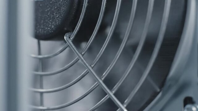 Bitcoin Mining Rig with Powerful Fan System for Cooling in Industrial Setup Closeup View