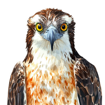 Osprey Close Up, watercolor drawing vector, isolated on a white background.