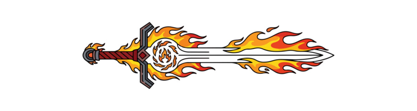 Fiery sword illustration on black background conceptual vector design