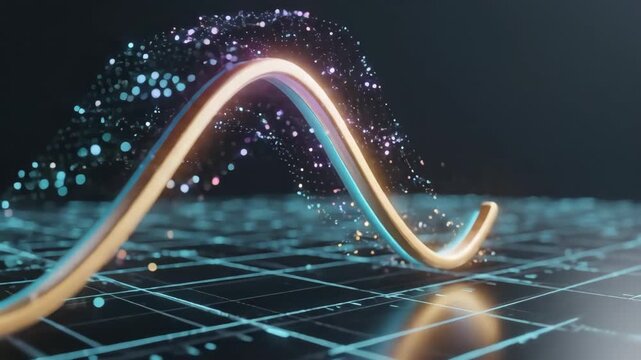 Bitcoin cryptocurrency wave graph on digital grid with futuristic data visualization and neon lights