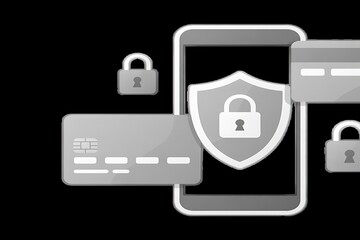 Obraz premium Secure online transactions with protected credit cards and mobile devices