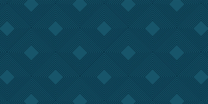 Vector geometric lines seamless pattern. Subtle texture with squares, rhombuses, stripes, chevron, triangles. Simple abstract ornament. Dark teal blue color. Modern minimal background. Trendy design