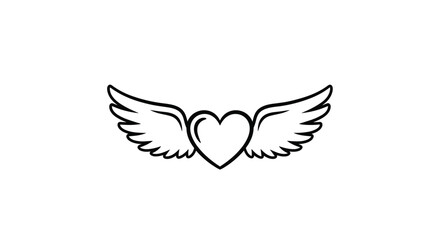 Obraz premium Simple black and white line art illustration of a heart with outstretched wings symbolizing love and freedom.