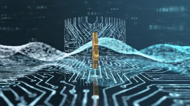 Bitcoin Transaction Graph on Circuit Board with Futuristic Data Visualization in Modern Technology Environment