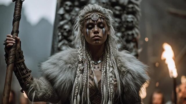 Nordische Kriegerk&ouml;nigin auf dem Eisernen Thron &ndash; Dunkle Fantasy im Sturmlicht