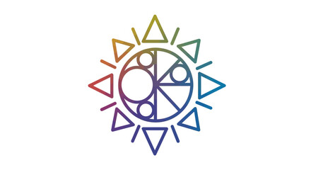 Fototapeta premium Colorful Abstract Geometric Mandala-style Icon with Radiant Sun Shape and Rainbow Gradient