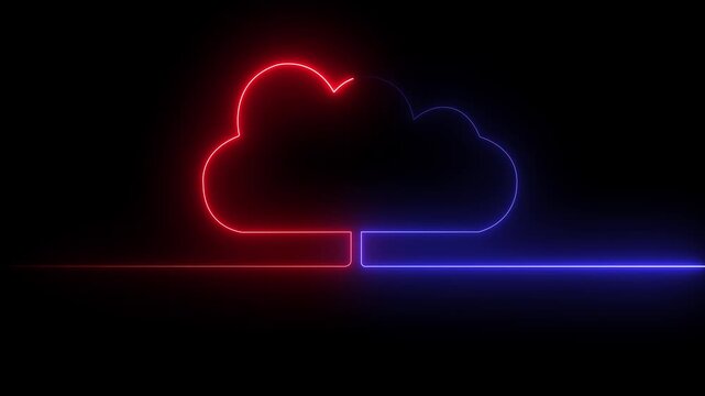 Futuristic Cloud Symbol in Neon Light Effect. Neon Cloud Storage Icon Animation on Dark Background