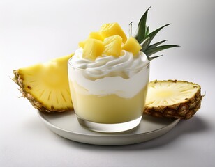 pineapple dole whip dessert with fresh pineapple chunks on white background