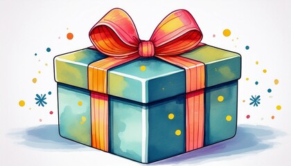 watercolor gift box on white background