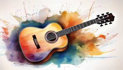 watercolor acoustic guitar on white background