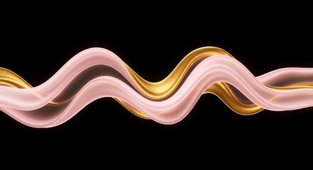 Vibrant Glowing Pink and Gold Neon Fluid Waves with Radiant Light Trails and High Contrast Dark Background for Glamour and Celebration Graphics