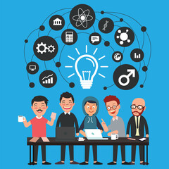 business team with social network icons