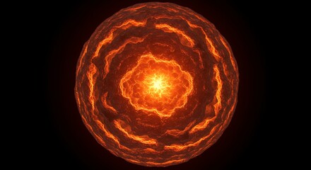 Fototapeta premium Molten Lava Sphere with Glowing Core and Textured Volcanic Rock Surface on Black Background, Concept of Planetary Core or Magma Energy