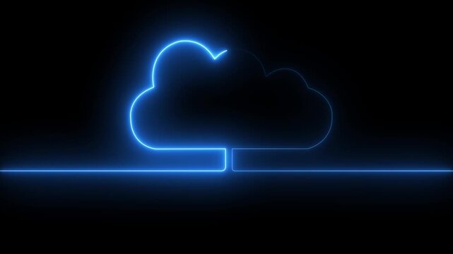 Futuristic Cloud Symbol in Neon Light Effect. Neon Cloud Storage Icon Animation on Dark Background