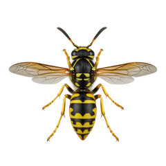 Obraz premium a solitary yellow jacket wasp, viewed dorsally in hyper-realistic macro detail, showing intricate chitin and translucent wings on a sterile transparent background, scientific specimen concept