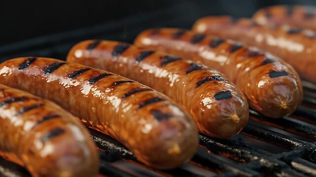 Delicious Sausages Grilling on an Outdoor Barbecue.