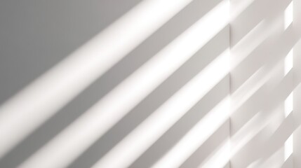 Fototapeta premium Shadow Play: Striking geometric shadows cast by window blinds dance across a stark, minimalist surface, creating a visual symphony of light and shadow