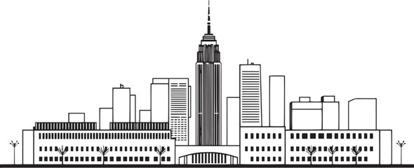 Obraz premium City landscape. Different buildings on street, outline cityscape hand sketch, flat houses. Hand drawn vector illustration