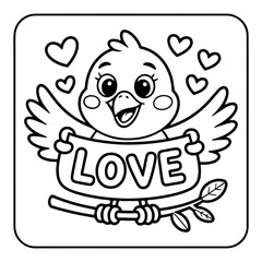 Fototapeta premium Cute cartoon dove holding love sign with hearts flying vector illustration flat design