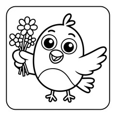 Cute white bird holding flowers flying happy greeting card vector illustration