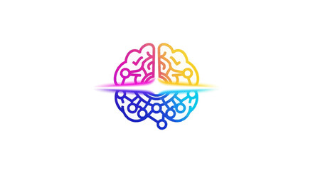 Fototapeta premium Gradient Brain Icon Showing Duality of Human and Artificial Intelligence with Reflective Digital