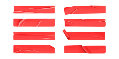 Obraz premium Collection of realistic red adhesive tape strips with torn edges and wrinkled textures for design elements
