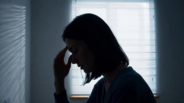 woman in silhouette touching her forehead