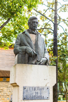 Budva, Montenegro - May 10, 2025. Portrait sculpture of serbian writer Stjepan Ljubisa