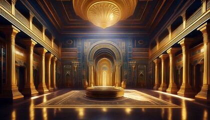 Obraz premium interior of a royal palace castle of egyptian empire in ancient times background interior of castle beautiful royal palace black and gold marble luxury generative ai