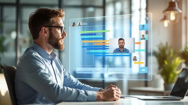 Corporate Officer Analyzes Employee Information On Digital Dashboard