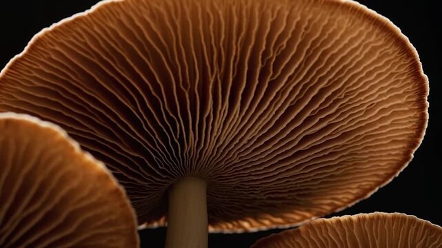 Close-up brown mushroom cap gills texture natural forest background organic food