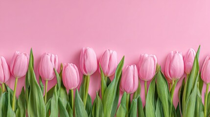 Fototapeta premium romantic tulips bouquet on pink background