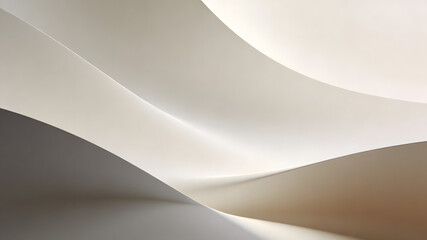 Abstract curved shapes in shades of gray and beige, depicted from a high angle, creating a sense of movement and fluidity in a minimalist composition
