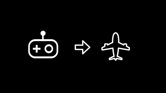 The remote controller icon pointing toward an airplane symbol represents the operation of unmanned aerial vehicles and the growing use of drones for commercial and military surveillance tasks