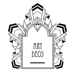 Fototapeta premium Black and white vector set of decorative Art Deco geometric elements. Elegant line art shapes inspired by 1920s design, perfect for frames, borders, posters, invitations, and coloring projects.