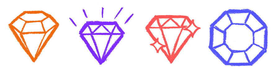 Fototapeta premium Diamonds Crayon Chalk Drawing Doodle Vector Set
