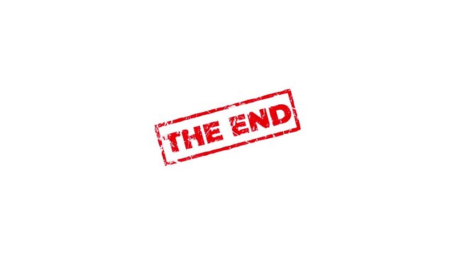 The End rubber stamp design animation on transparent background. Rubber, seal, red, vintage effect, textured, motion graphics for video content and web.stamp zooming text seal.