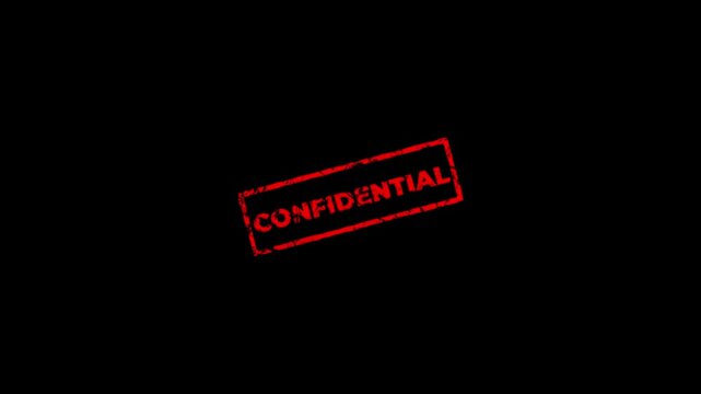 Confidential square rubber seal stamp zooming in rectangle frame icon.Rubber, seal, red, vintage effect, textured, for video content and web design.