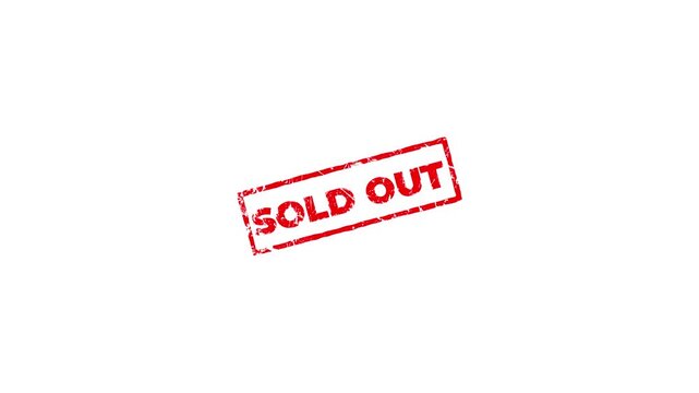 Sold out square rubber seal stamp zooming in rectangle frame icon.Rubber, seal, red, vintage effect, textured, for video content and web design.