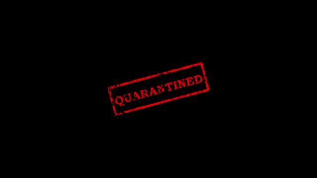 Quarantined square rubber seal stamp zooming in rectangle frame icon.Rubber, seal, red, vintage effect, textured, for video content and web design.